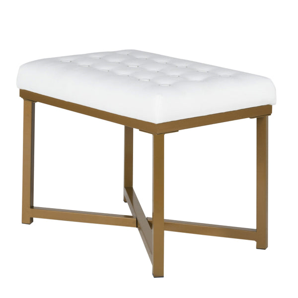 BM196045 - Metal Framed Bench with Button Tufted Velvet Upholstered Seat, White and Gold