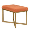 BM196047 - Metal Framed Bench with Button Tufted Velvet Upholstered Seat, Orange and Gold