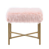 BM196056 - Square Faux Fur Upholstered Ottoman with Tubular Metal Legs and X Shape Base, Pink and Gold