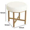 BM196058 - Round Shape Metal Framed Stool with Velvet Upholstered Seat, White and Gold