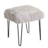 BM196072 - Metal Framed Stool with Faux Fur Upholstered Seat and Hairpin Legs, Gray and Black