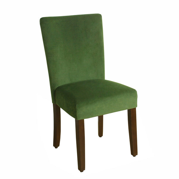 BM196087 - Velvet Upholstered Parson Dining Chair with Wooden Legs, Green and Brown, Set of Two