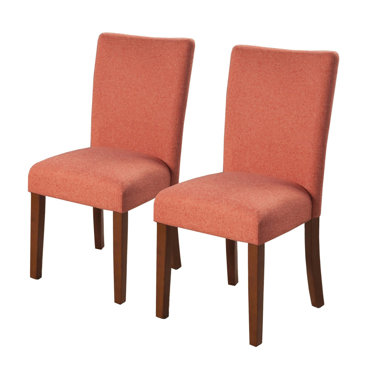 BM196090 - Fabric Upholstered Parson Dining Chair with Wooden Legs, Orange and Brown, Set of Two