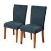 BM196091 - Fabric Upholstered Parson Dining Chair with Wooden Legs, Navy Blue and Brown, Set of Two