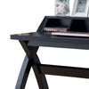 Multifunctional Wooden Desk with Electric Outlet and Trestle Base, Black - BM196198