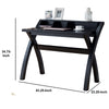 Multifunctional Wooden Desk with Electric Outlet and Trestle Base, Black - BM196198