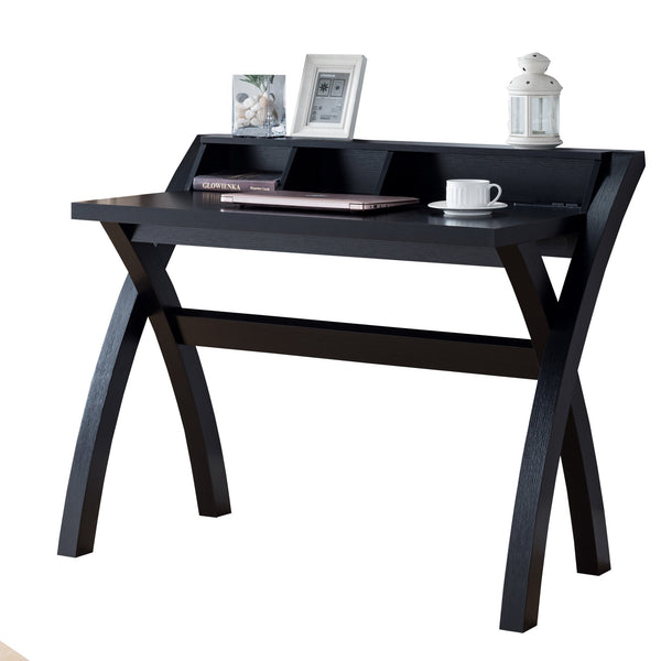 BM196198 - Multifunctional Wooden Desk with Electric Outlet and Trestle Base, Black