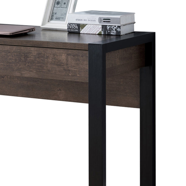 Rectangular Wooden Desk with Electric Outlet and Sled Leg Support, Black and Brown - BM196205