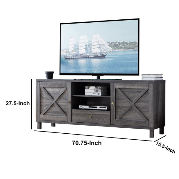 Transitional Wooden TV Stand with Two Side Door Cabinets and Spacious Storage, Gray - BM196206