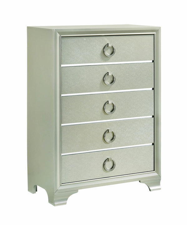 BM196268 - Five Drawers Wooden Dresser with Oversized Ring Handles, Silver