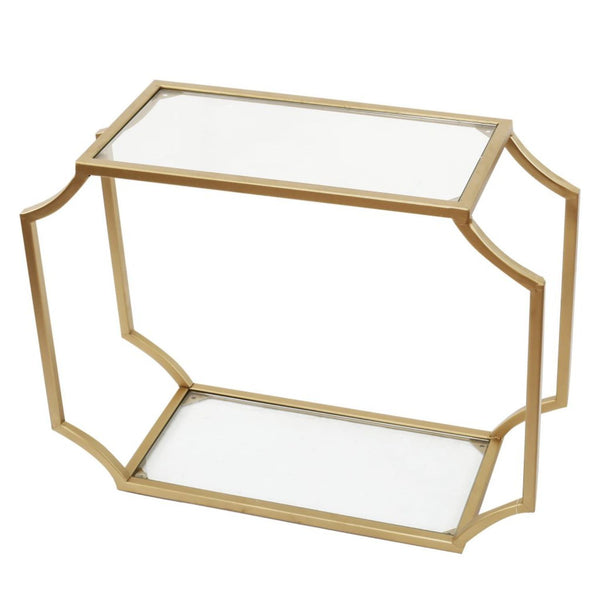 Metal Wall Shelf with Two Glass Shelves and Smooth Chamfered Corners, Gold and Clear - BM196303