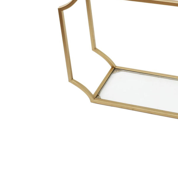 Metal Wall Shelf with Two Glass Shelves and Smooth Chamfered Corners, Gold and Clear - BM196303