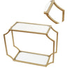 Metal Wall Shelf with Two Glass Shelves and Smooth Chamfered Corners, Gold and Clear - BM196303