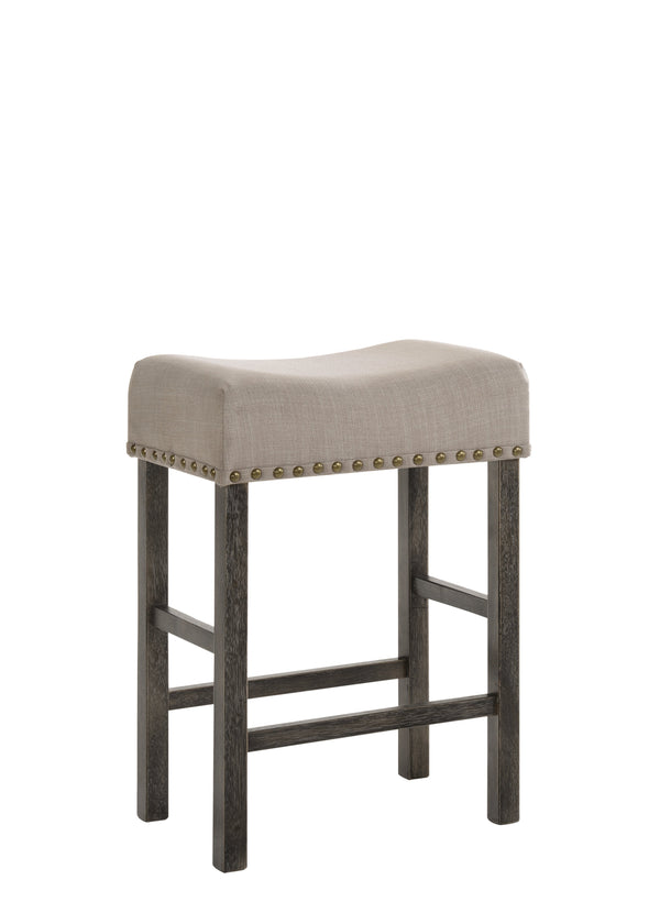 Wooden Counter Height Stool with Linen Upholstered Saddle Seat, Set of 2, Beige and Gray - BM196677