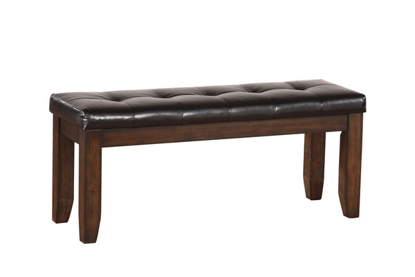 Rectangular Wooden Bench with Button Tufted Leatherette Seat, Brown - BM196678