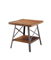 Industrial Metal and Wood End Table with Bottom Shelf, Set of Two, Brown and Black BM196689