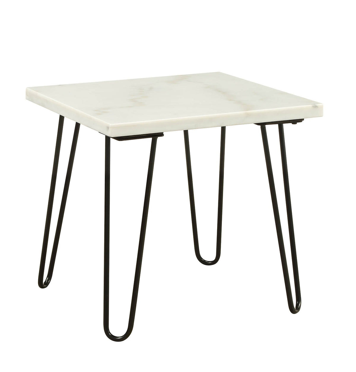 Marble Top End Table with Metal Hairpin Legs, White and Black - BM196699