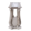 Antique Sofa Table with Polyresin Engravings and Clear Glass Top, Silver and Clear BM196704