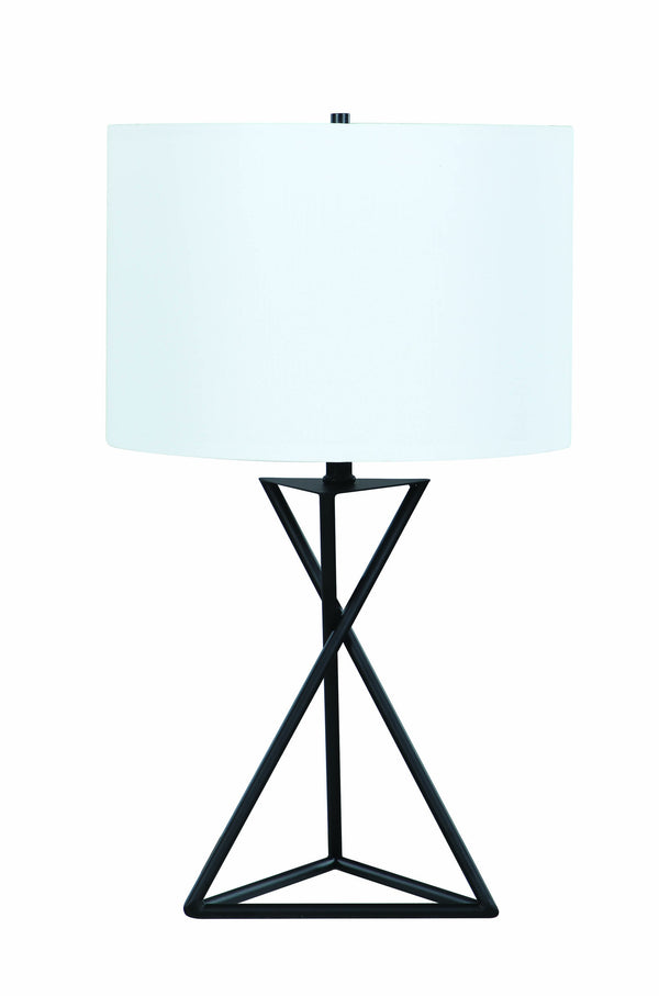Contemporary Style Metal Table Lamp with Drum Shape Fabric Shade, White and Black  - BM196751