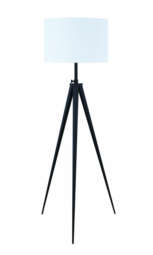 Height Adjustable Metal Tripod Floor Lamp with Fabric Shade, White and Black  - BM196755