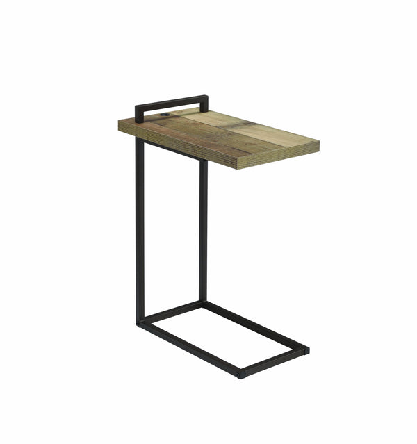 Contemporary Style Metal Accent Table with Wooden Top and USB Port, Brown and Bronze  - BM196761
