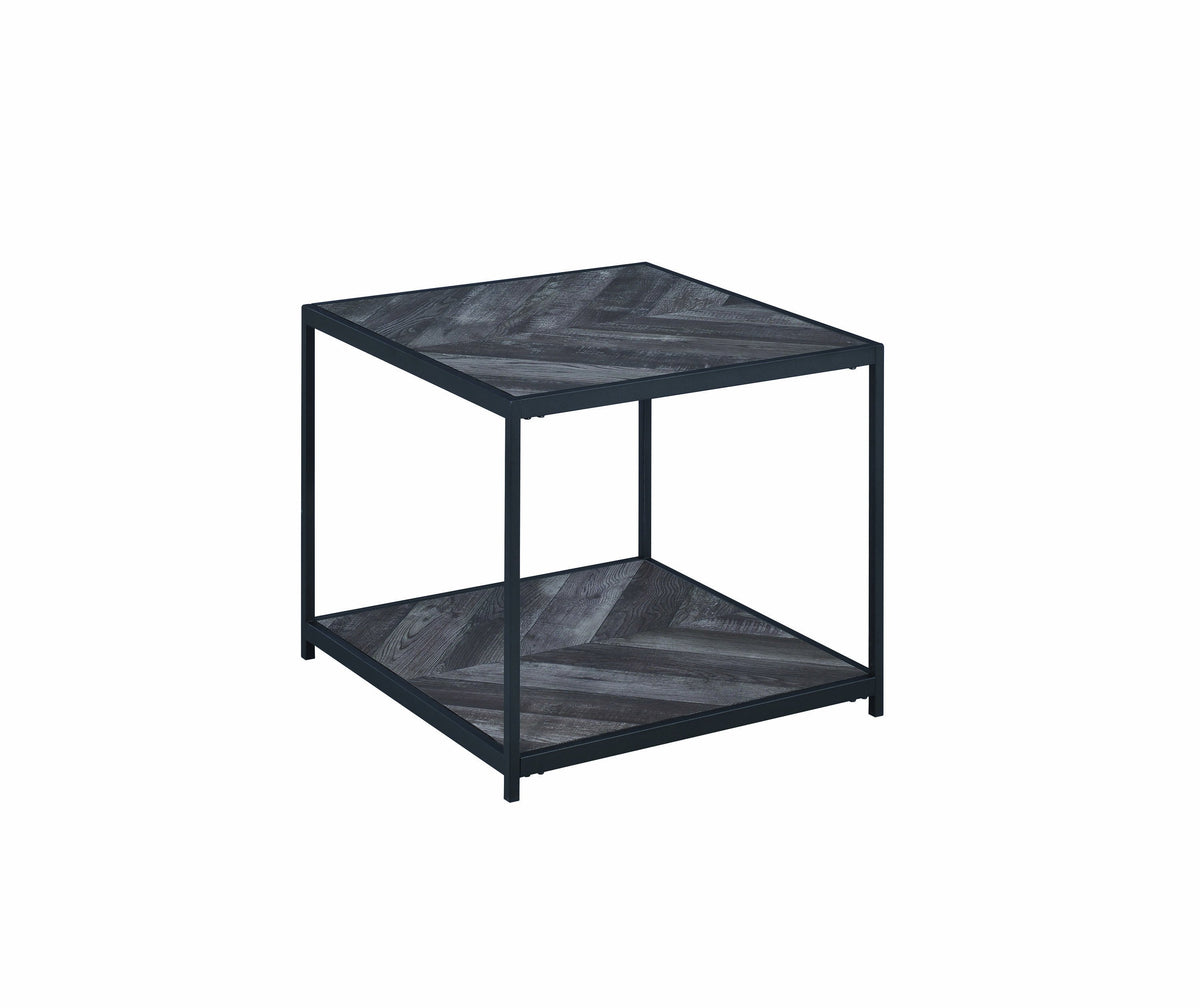 Metal Frame End Table with Wooden Top and Bottom Shelf, Black and Gray  - BM196798