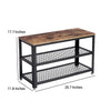 Vintage Wood and Metal Shoe Rack with 2 Mesh Shelves, Black and Brown - BM197488