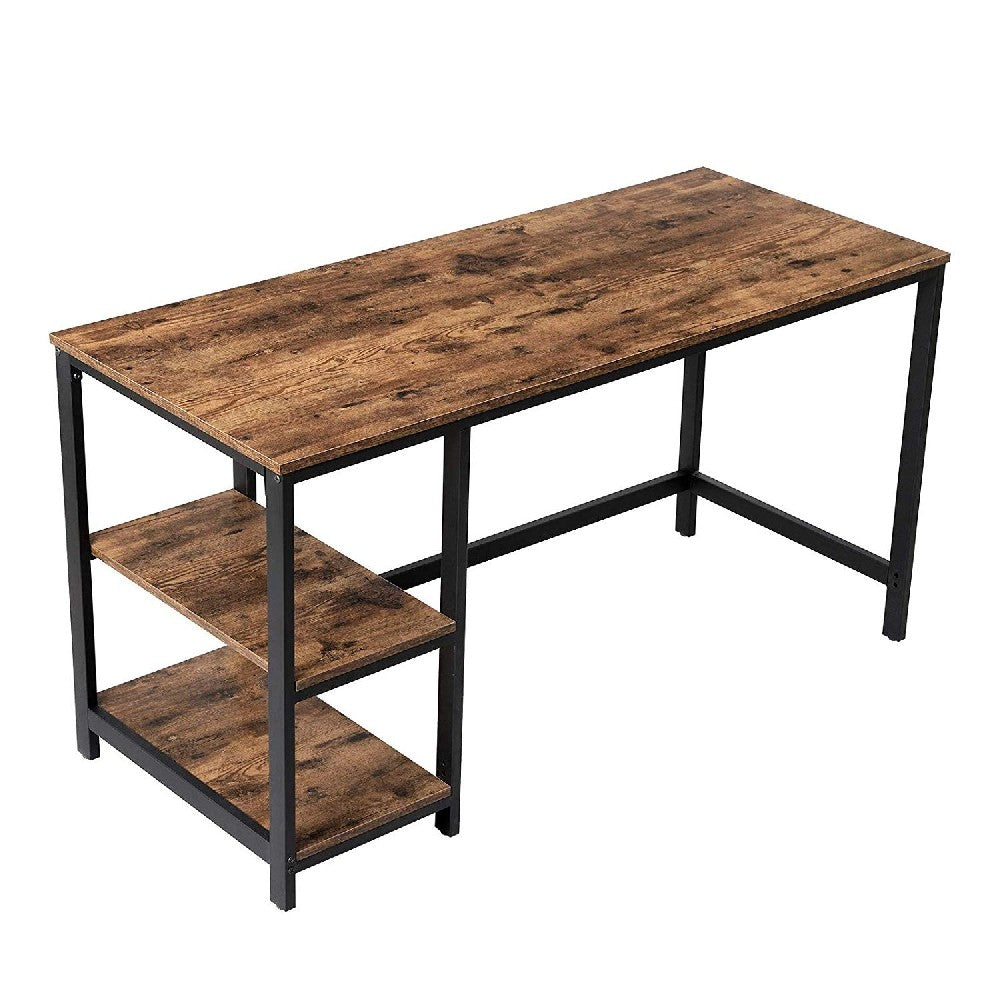 Yori Industrial 55 Inch Wood and Metal Desk with 2 Shelves, Black and Brown - BM197490