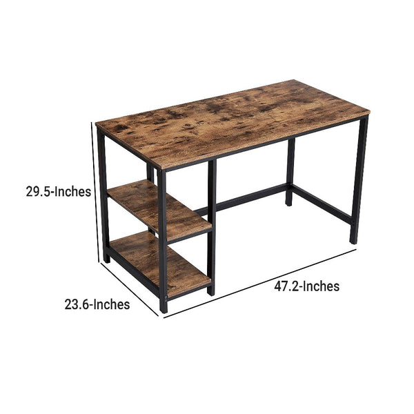 Yori Industrial 47 Inch Wood and Metal Desk with 2 Shelves, Black and Brown - BM197491