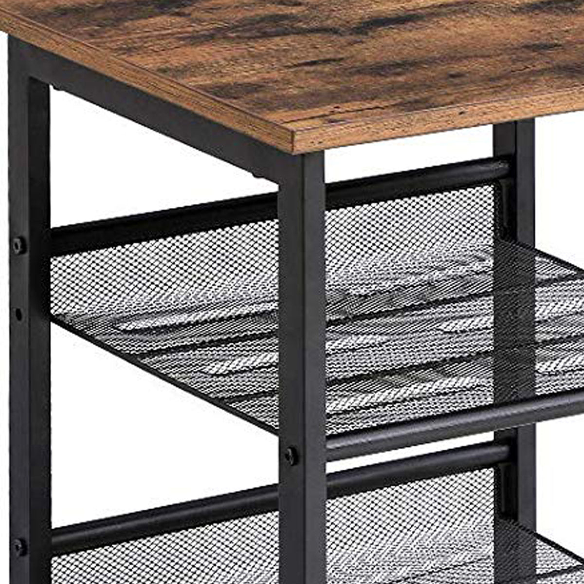 Wooden Side Table with Metal Mesh Shelves, Set of 2, Black and Brown - BM197492