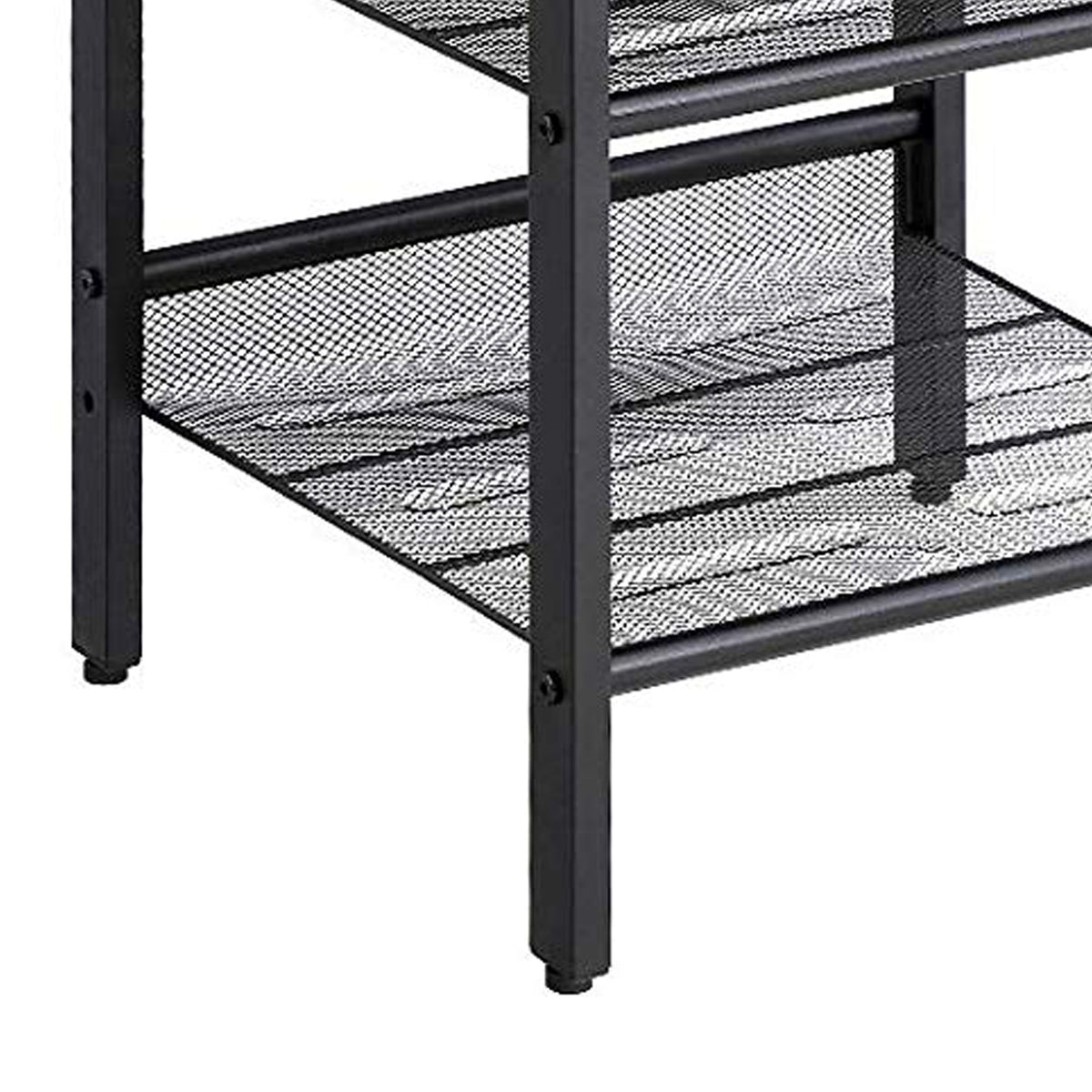 Wooden Side Table with Metal Mesh Shelves, Set of 2, Black and Brown - BM197492