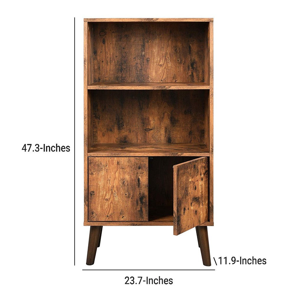 2 Tier Wooden Bookshelf with Storage Cabinet and Angled Legs, Brown - BM197495