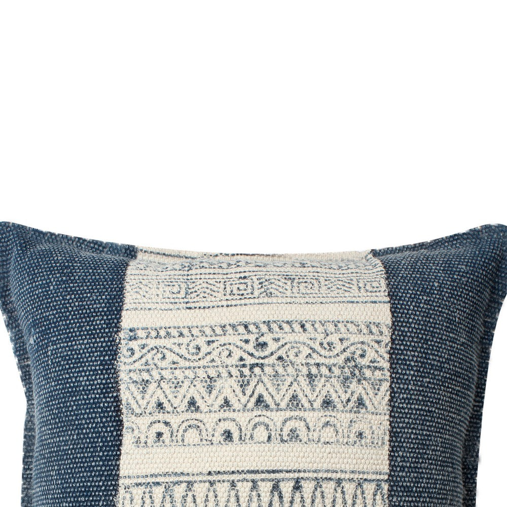 18 x 18 Square Handwoven Accent Throw Pillow, Polycotton Dhurrie, Kilim Pattern, Set of 2, White, Blue - BM200551