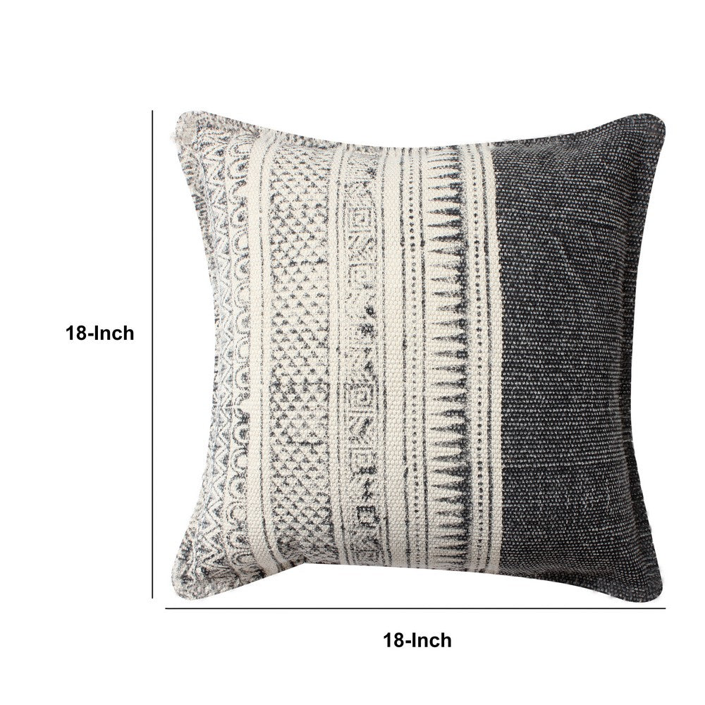 18 x 18 Square Handwoven Accent Throw Pillow, Polycotton Dhurrie, Kilim Pattern Front, Set of 2, White, Gray - BM200554