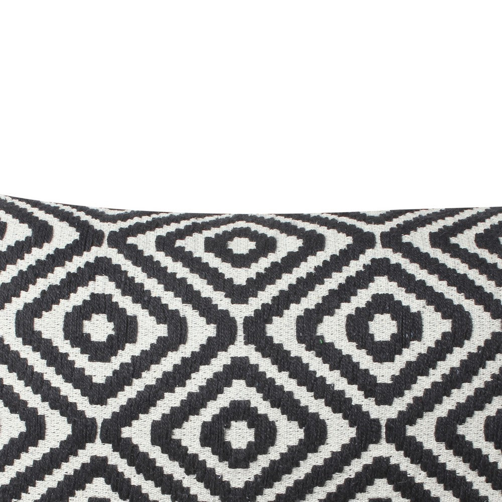 12 x 20 Rectangular Jacquard Cotton Accent Lumbar Pillow, Diamond Pattern, Black, White - BM200558