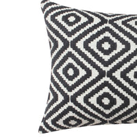 12 x 20 Rectangular Jacquard Cotton Accent Lumbar Pillow, Diamond Pattern, Black, White - BM200558