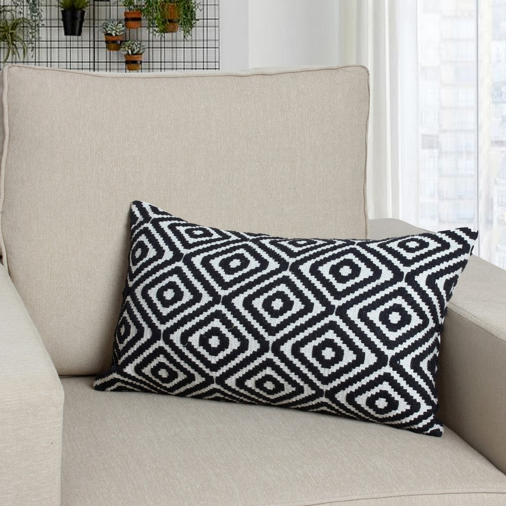 12 x 20 Modern Accent Pillow, Soft Cotton Cover with Filler, Geometric Design, Teal Blue, Beige, Gray