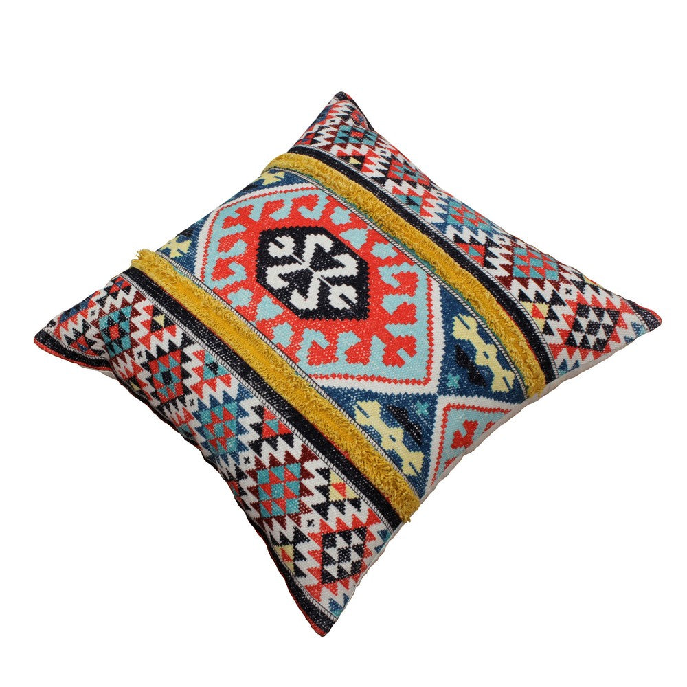 24 x 24 Square Cotton Accent Throw Pillow, Soft Kilim Print, Set of 2, Multicolor - BM200560