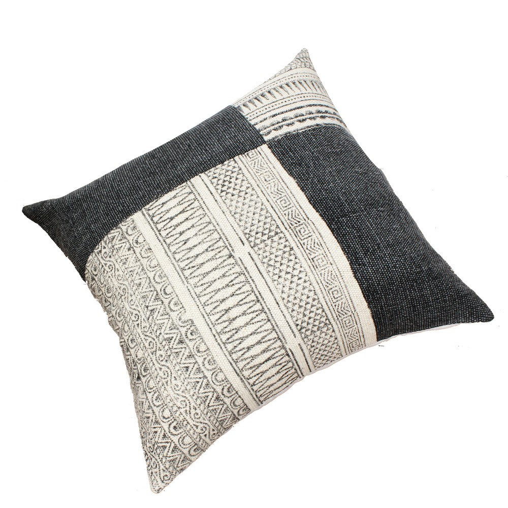 Dae 24 x 24 Square Handwoven Accent Throw Pillow, Cotton Dhurrie, Classic Kilim Pattern, Set of 2, Gray, Off White - BM200562