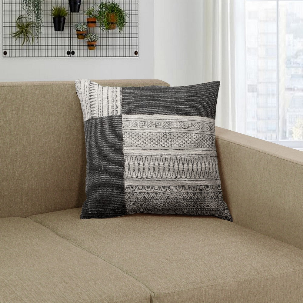 Dae 24 x 24 Square Handwoven Accent Throw Pillow, Cotton Dhurrie, Classic Kilim Pattern, Set of 2, Gray, Off White - BM200562