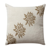 18 x 18 Square Cotton Accent Throw Pillow, Floral and Block Print Patterns, Set of 2, Gold, Off White - BM200564