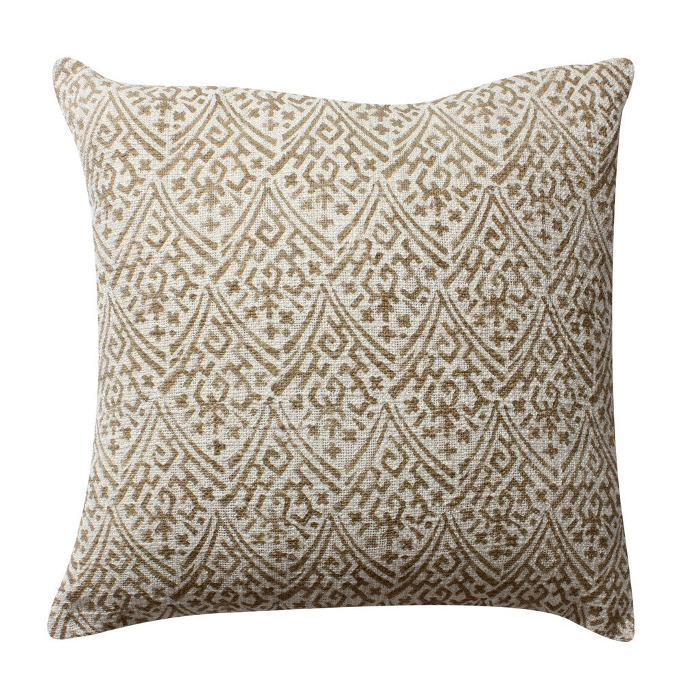 18 x 18 Square Cotton Accent Throw Pillow, Floral and Block Print Patterns, Set of 2, Gold, Off White - BM200564