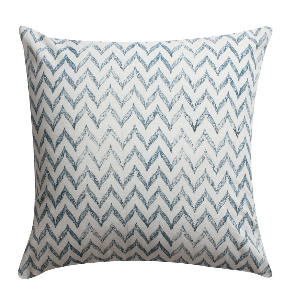 18 x 18 Square Cotton Accent Throw Pillow, Floral and Chevron Patterns, Set of 2, White, Blue - BM200566