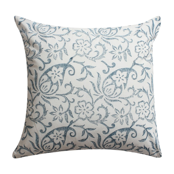 18 x 18 Square Cotton Accent Throw Pillow, Paisley Floral and Square Patterns, Set of 2, White, Blue - BM200567
