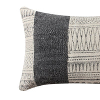 12 x 20 Rectangular Soft Cotton Dhurrie Accent Lumbar Throw Pillow, Kilim Pattern, Set of 2, Gray, White - BM200576