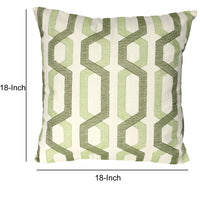 Contemporary Cotton Pillow with Geometric Embroidery, White and Green - BM200583