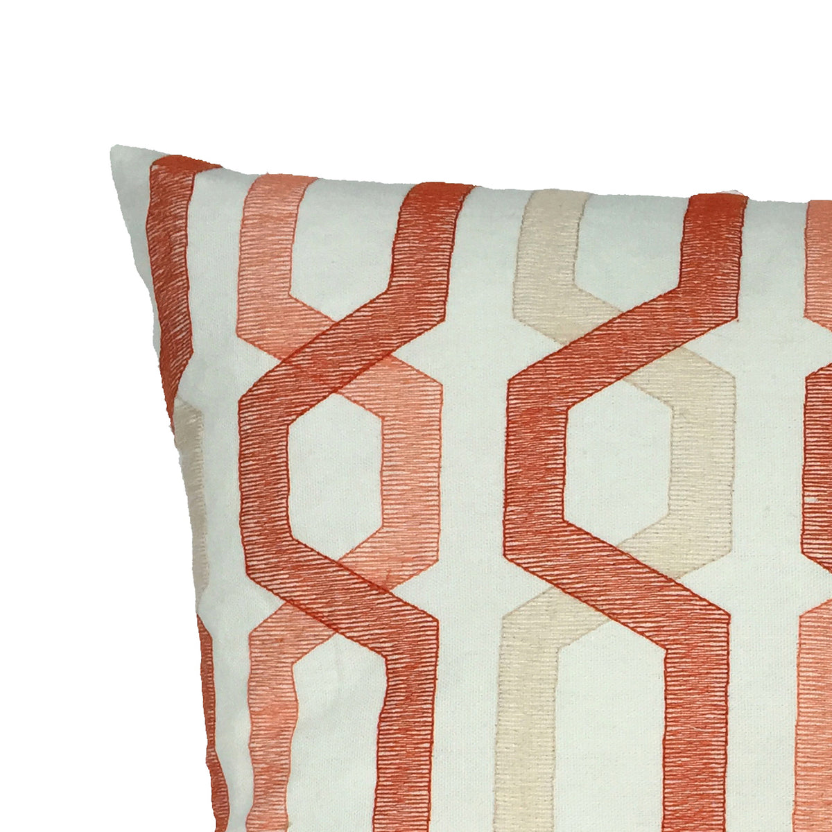 Contemporary Cotton Pillow with Geometric Embroidery, Red and Cream - BM200585