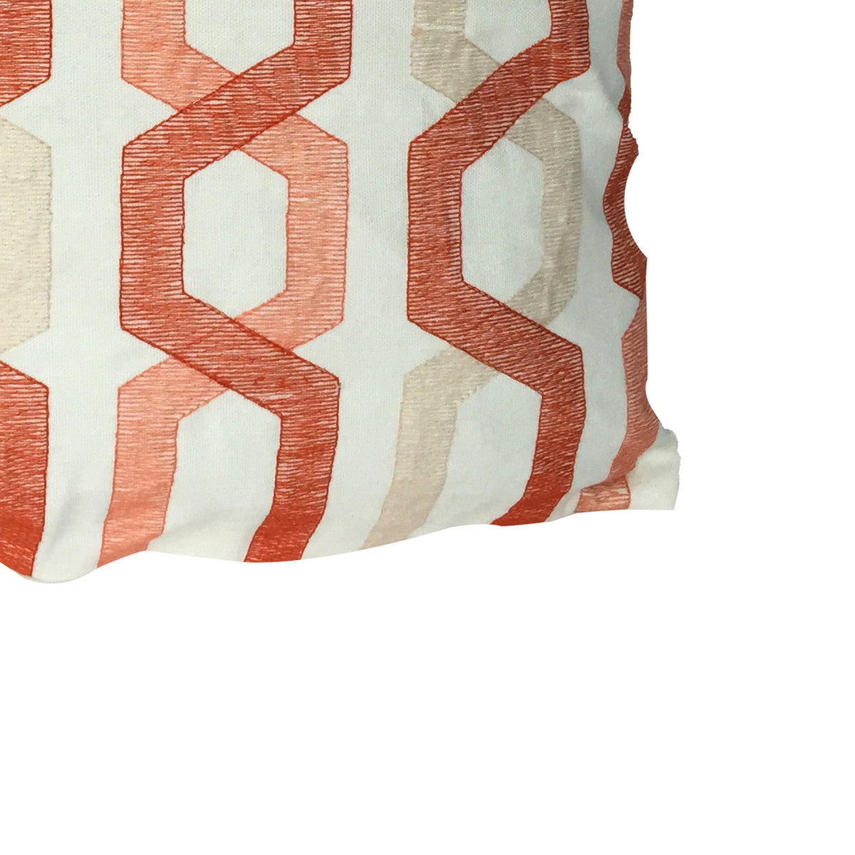 Contemporary Cotton Pillow with Geometric Embroidery, Red and Cream - BM200585