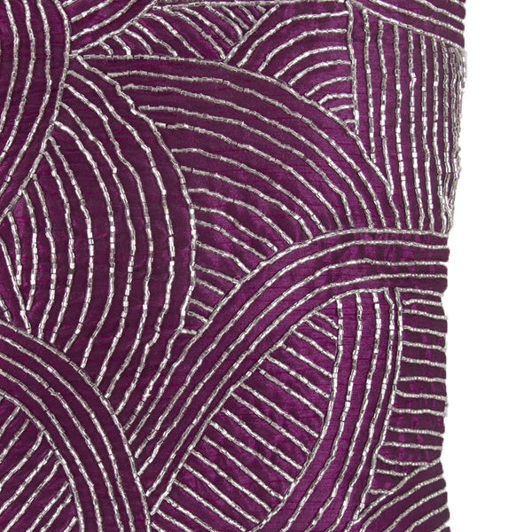 Contemporary Poly Silk Pillow with Geometric Design, Purple and Silver - BM200593