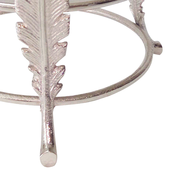Aluminum Candle Holder Surrounded with Three Leaf Pillars, Silver - BM200645